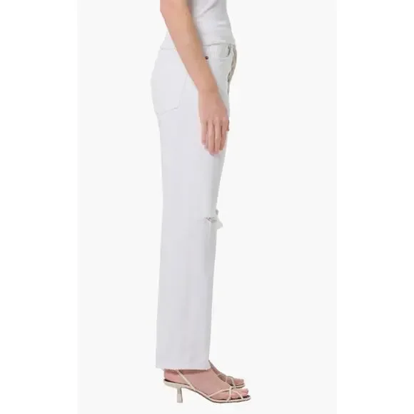 AGOLDE white distressed '90s Ripped mid rise relaxed straight leg denim jeans - Picture 12 of 12